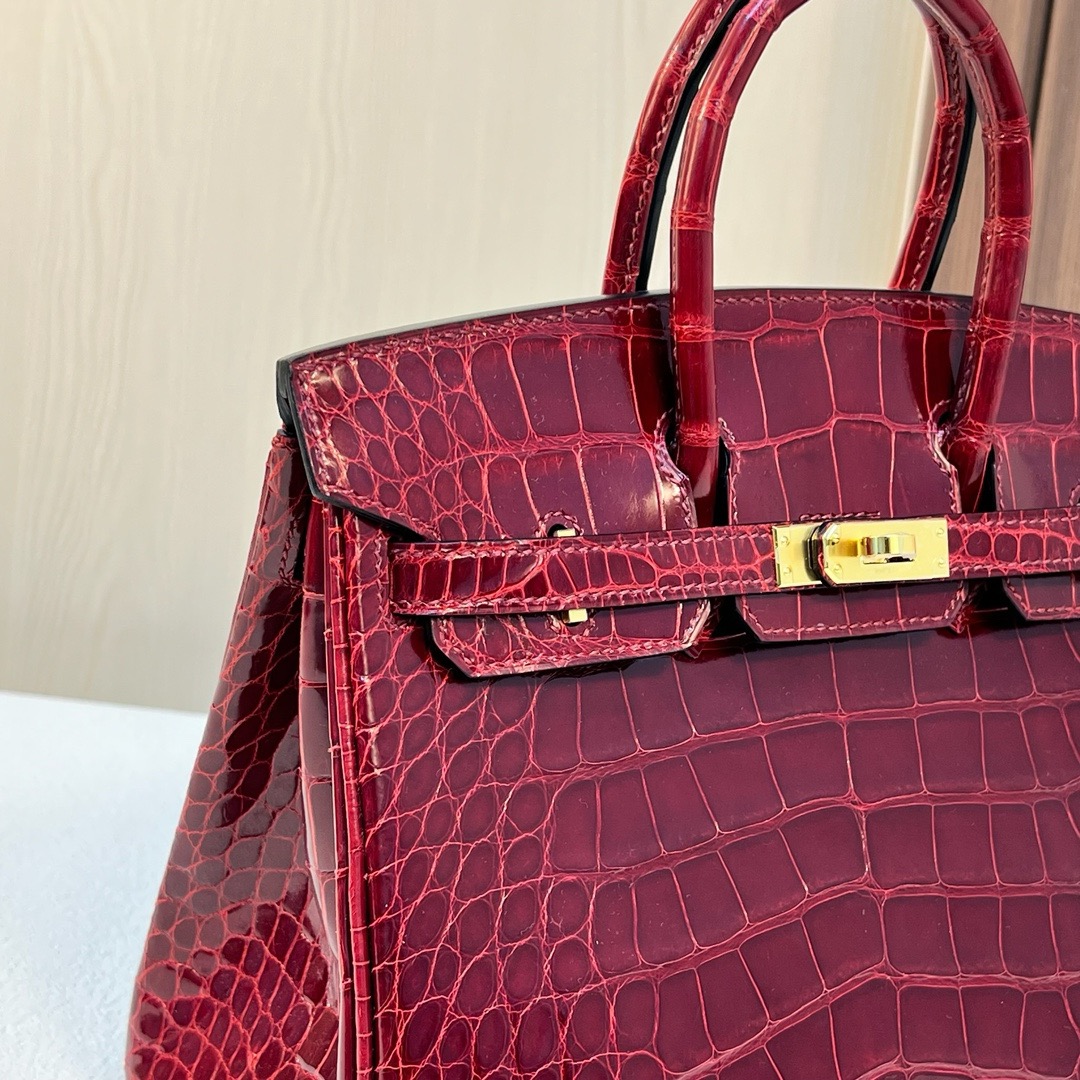 HM BK 25cm 亮面美洲鳄鱼 shiny alligator crocodile CC55 Rouge H 爱马仕红 金扣 全手工蜡线缝 Ghw