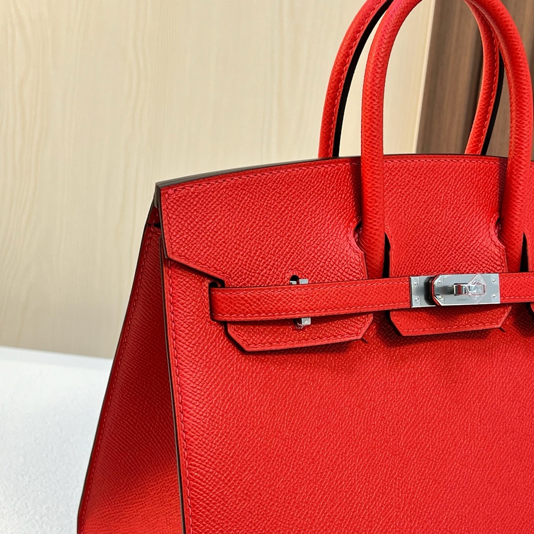 HM BK 25cm 外缝 Sellier Epsom S3 Rose de coeur 心红色 银扣