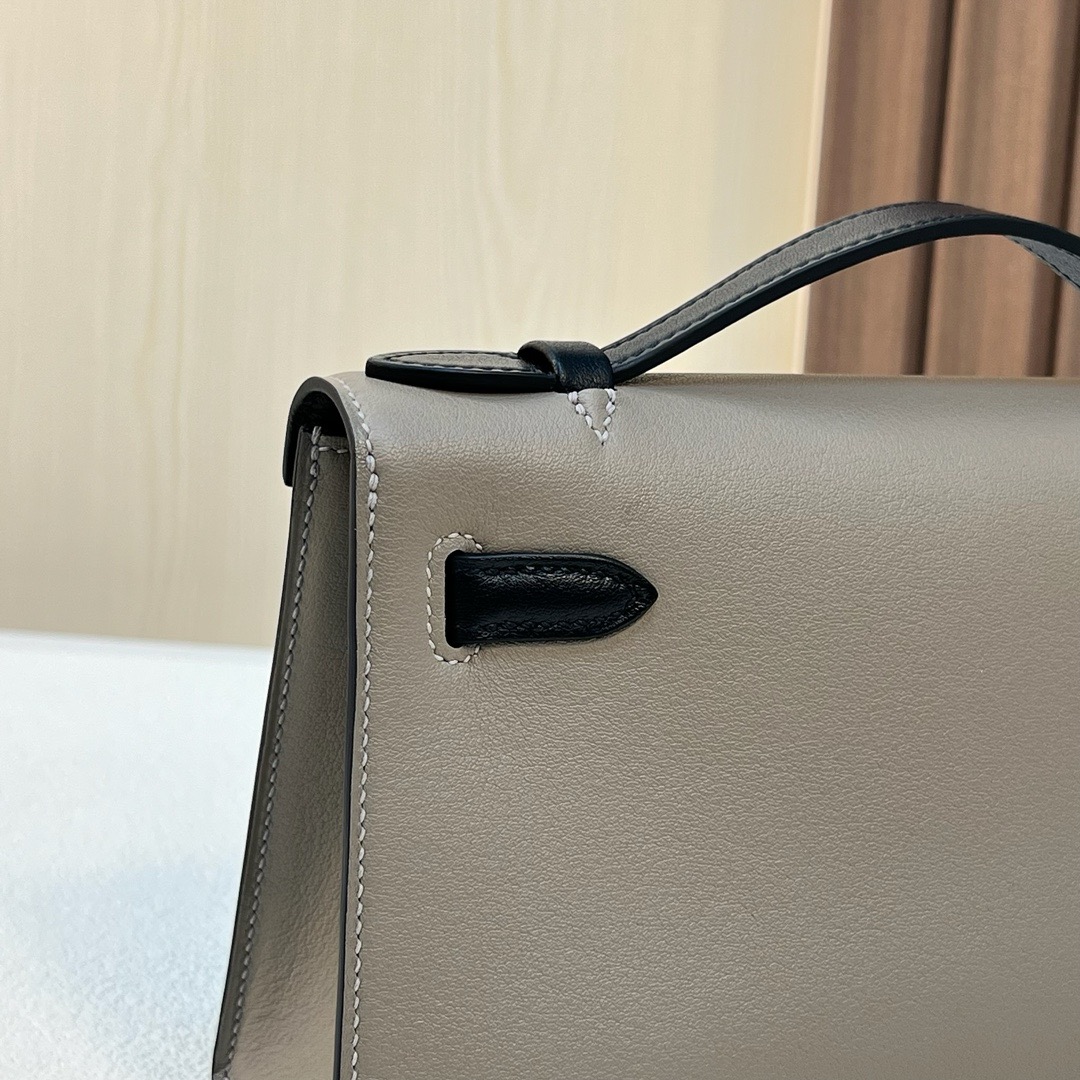 KL Pochette 22cm Swift M8 Griss Asphalte 沥青灰/CK89 Noir 黑色 银扣 全手工蜡线缝 Phw