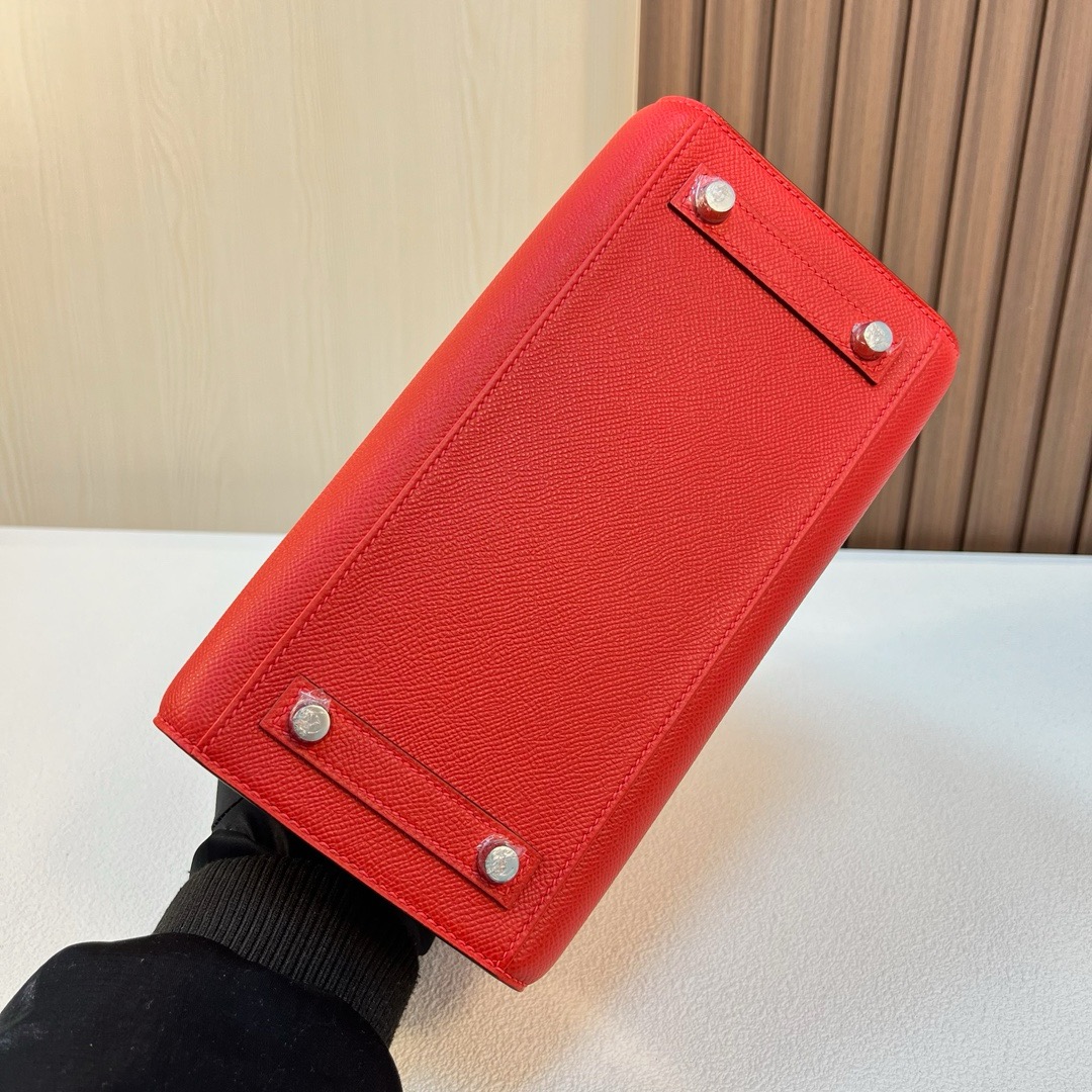 HM BK 25cm 外缝 Sellier Epsom S3 Rose de coeur 心红色 银扣