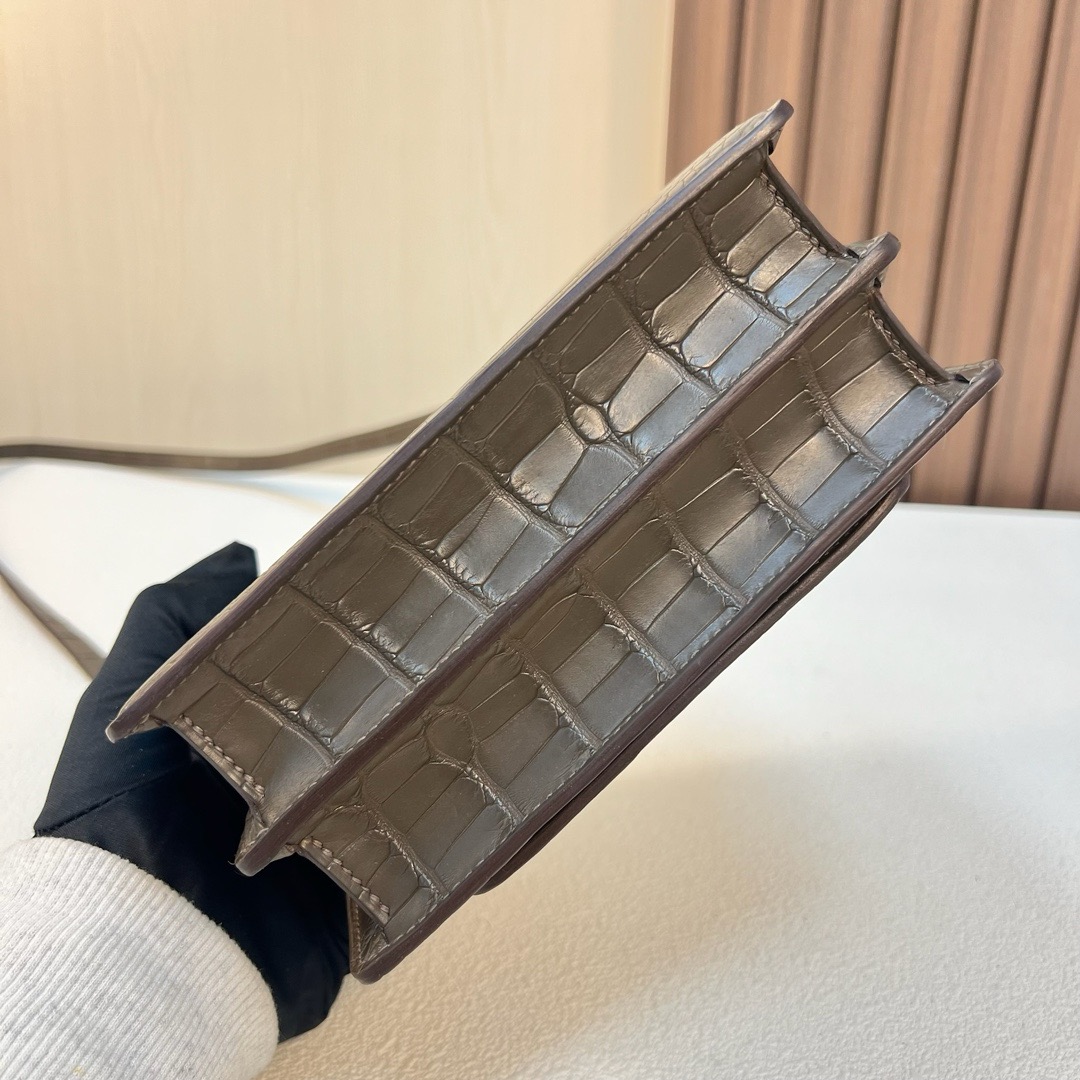 RL 18cm 雾面美洲鳄鱼 M1 Origan 新大象灰 浅金扣 全手工蜡线缝-HaiLaBags RL 18cm 雾面美洲鳄鱼 M1 Origan 新大象灰 浅金扣 全手工蜡线缝