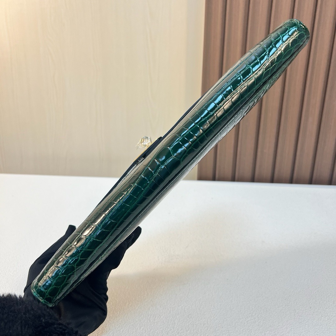 HM KL cut 31cm 亮面尼罗鳄鱼 CC67 Vert Fonce 祖母绿 金扣 shiny nilo crocodile 全手工蜡线缝 ghw