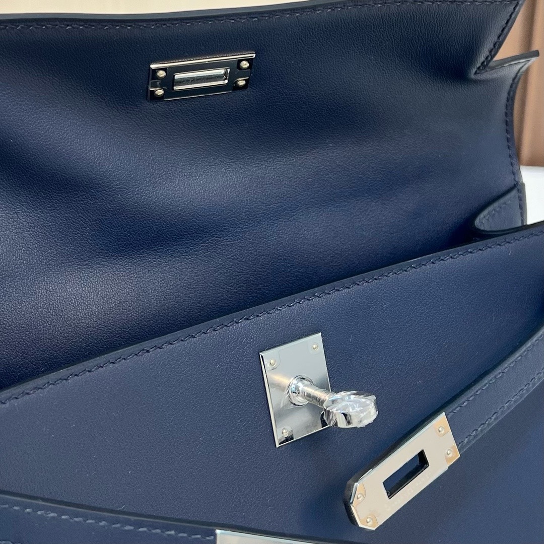 KL Pochette 22cm Swift 7E Bleu Brighton 明蓝色 银扣 全手工蜡线缝 Phw