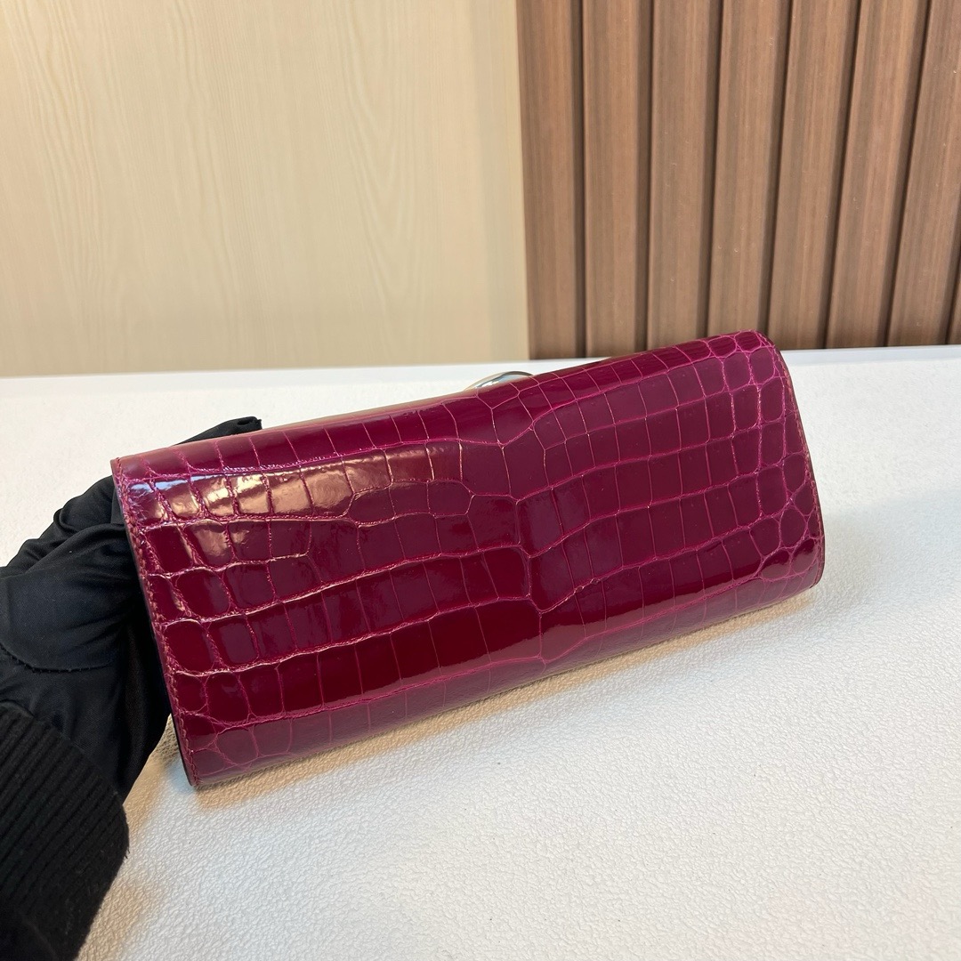 HM Egee clutch 25cm 亮面尼罗鳄鱼 玫红紫 银扣 shiny nilo crocodile 全手工蜡线缝 Phw