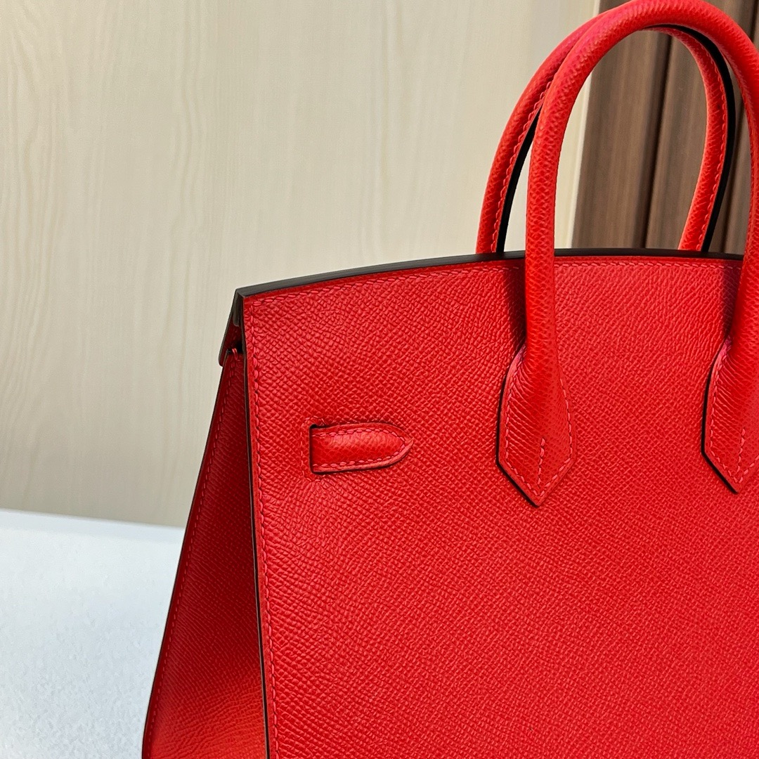 HM BK 25cm 外缝 Sellier Epsom S3 Rose de coeur 心红色 银扣