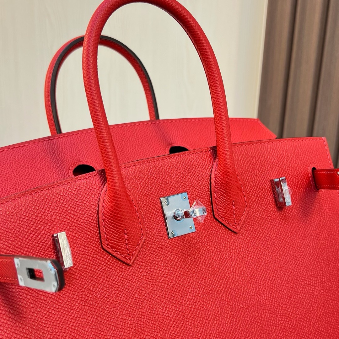 HM BK 25cm 外缝 Sellier Epsom S3 Rose de coeur 心红色 银扣