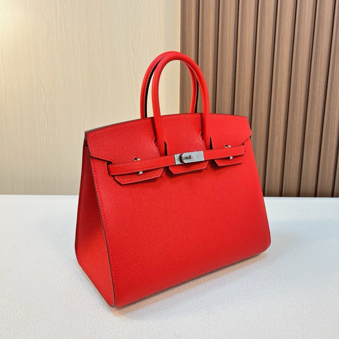 HM BK 25cm 外缝 Sellier Epsom S3 Rose de coeur 心红色 银扣