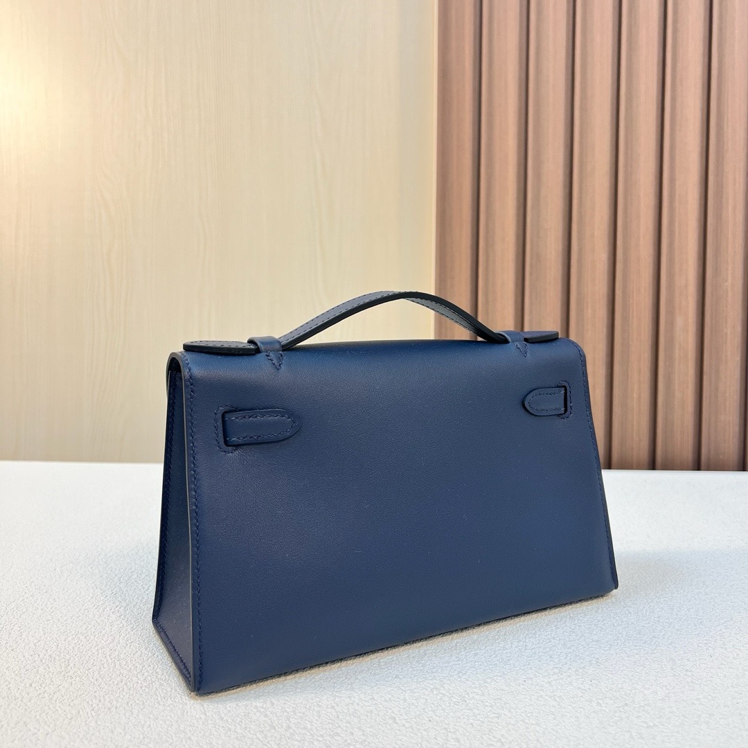 KL Pochette 22cm Swift 7E Bleu Brighton 明蓝色 银扣 全手工蜡线缝 Phw