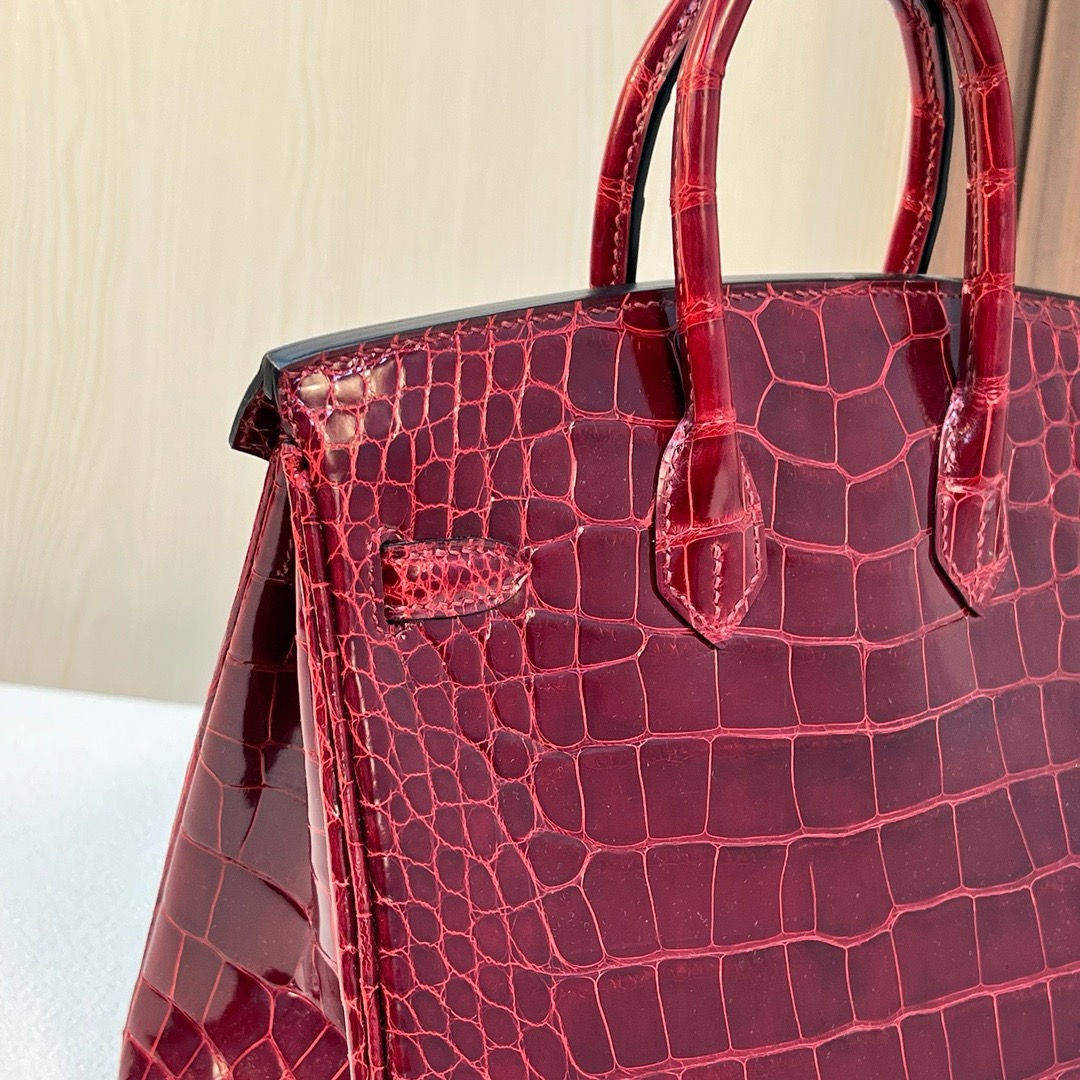 HM BK 25cm 亮面美洲鳄鱼 shiny alligator crocodile CC55 Rouge H 爱马仕红 金扣 全手工蜡线缝 Ghw