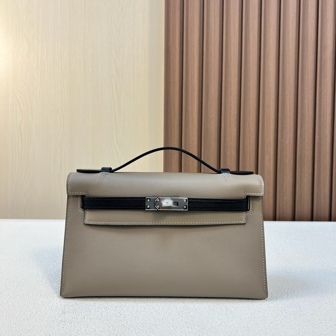KL Pochette 22cm Swift M8 Griss Asphalte 沥青灰/CK89 Noir 黑色 银扣 全手工蜡线缝 Phw