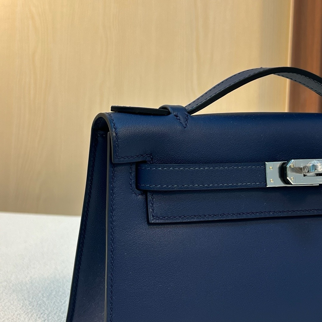 KL Pochette 22cm Swift 7E Bleu Brighton 明蓝色 银扣 全手工蜡线缝 Phw