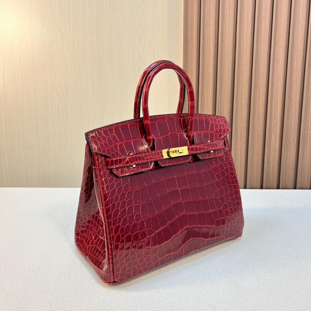 HM BK 25cm 亮面美洲鳄鱼 shiny alligator crocodile CC55 Rouge H 爱马仕红 金扣 全手工蜡线缝 Ghw