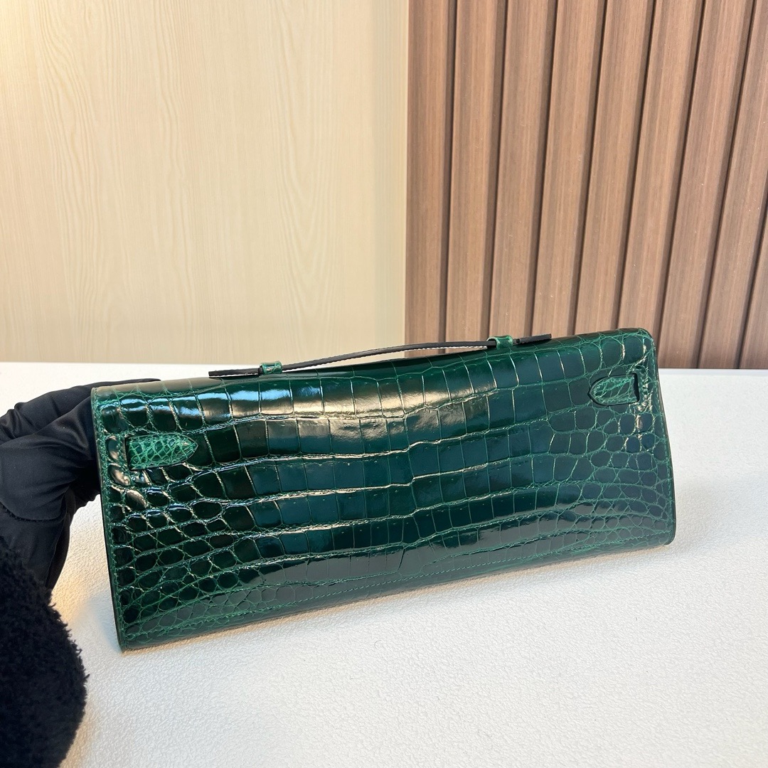 HM KL cut 31cm 亮面尼罗鳄鱼 CC67 Vert Fonce 祖母绿 金扣 shiny nilo crocodile 全手工蜡线缝 ghw