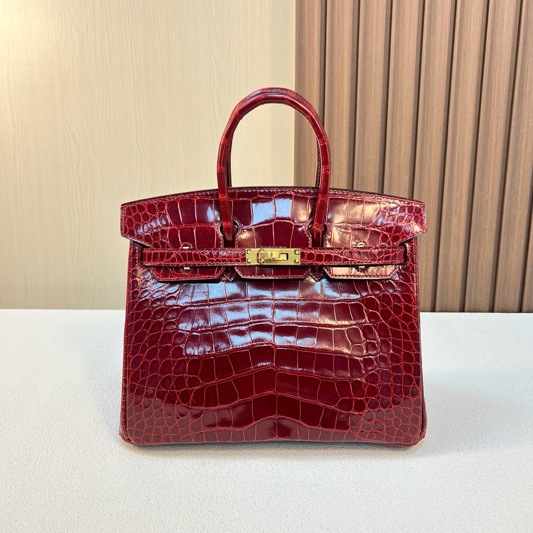 HM BK 25cm 亮面美洲鳄鱼 shiny alligator crocodile CC55 Rouge H 爱马仕红 金扣 全手工蜡线缝 Ghw