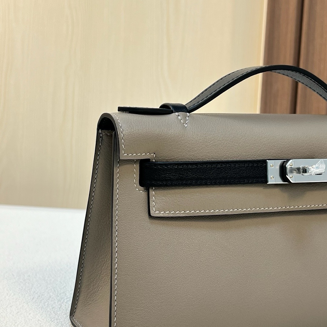 KL Pochette 22cm Swift M8 Griss Asphalte 沥青灰/CK89 Noir 黑色 银扣 全手工蜡线缝 Phw