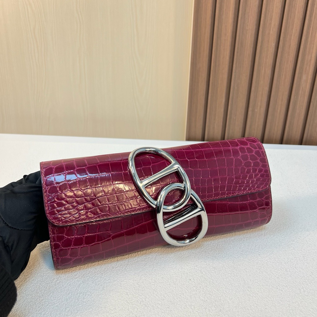 HM Egee clutch 25cm 亮面尼罗鳄鱼 玫红紫 银扣 shiny nilo crocodile 全手工蜡线缝 Phw