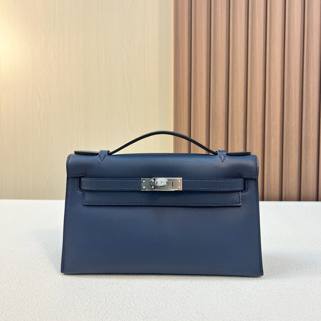 KL Pochette 22cm Swift 7E Bleu Brighton 明蓝色 银扣 全手工蜡线缝 Phw