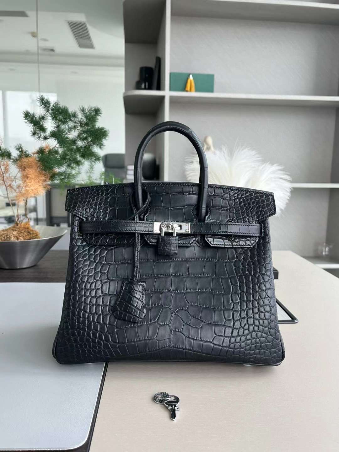 Bk25 crocodile 黑色雾面美洲鳄 银扣