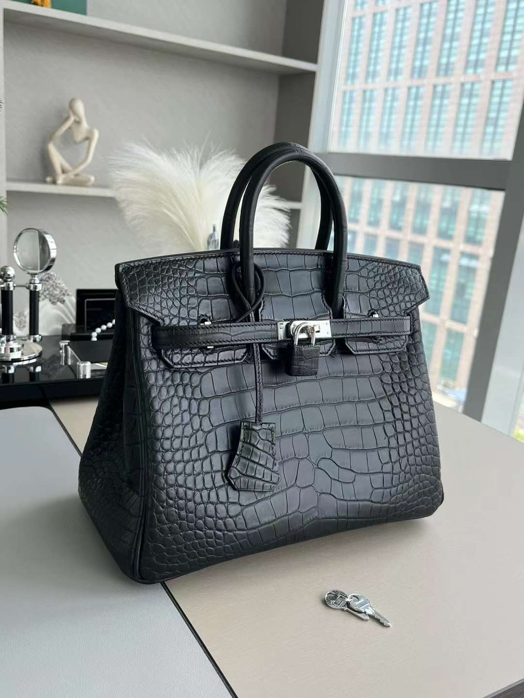 Bk25 crocodile 黑色雾面美洲鳄 银扣