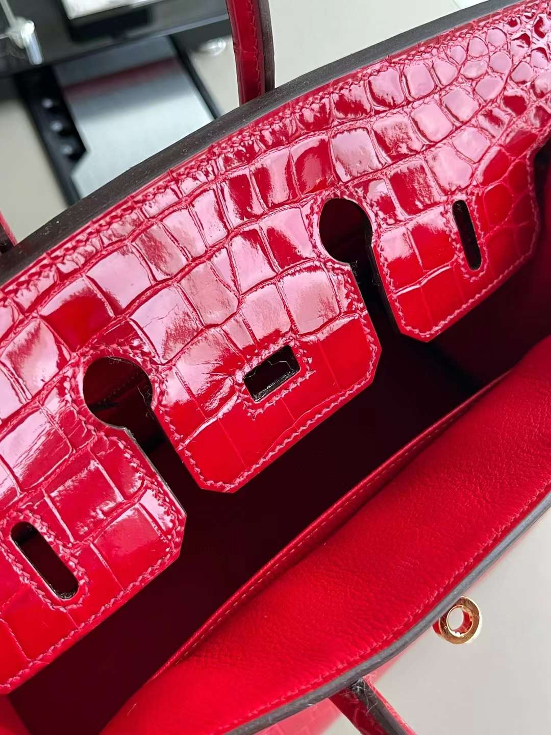 B25 crocodile 法拉利红亮面尼罗鳄 金扣