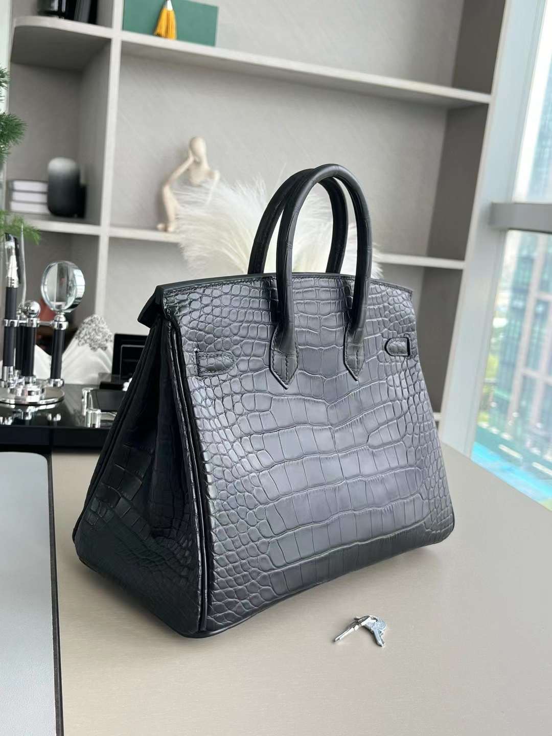 Bk25 crocodile 黑色雾面美洲鳄 银扣