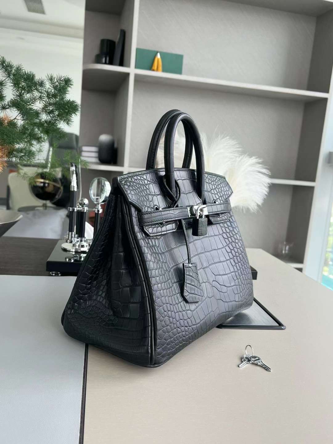 Bk25 crocodile 黑色雾面美洲鳄 银扣