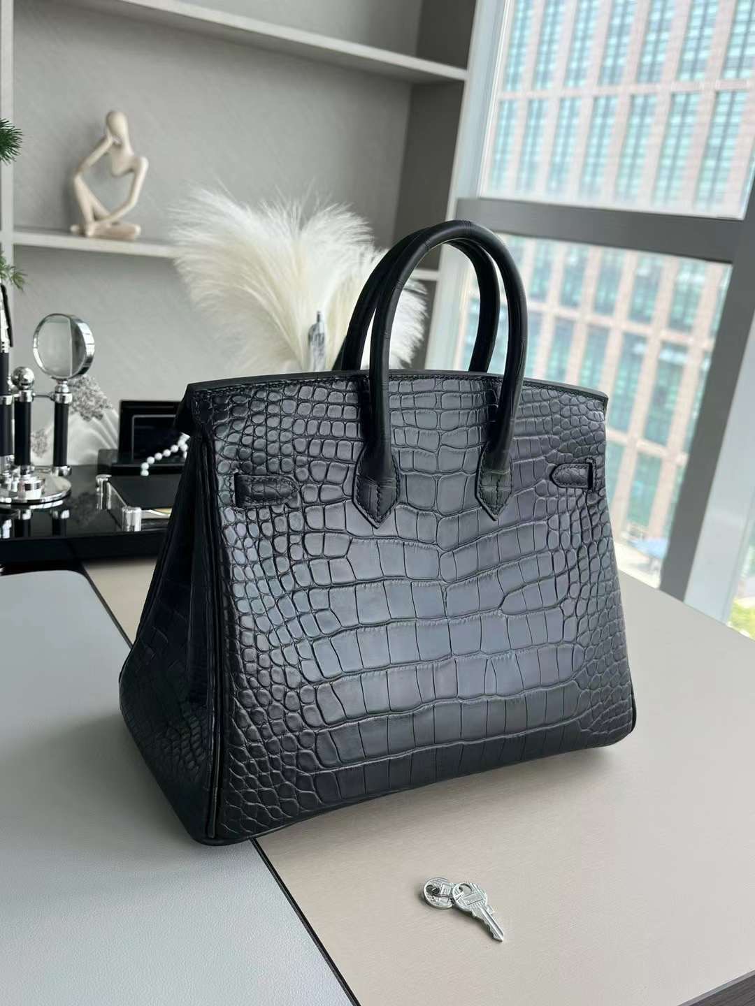 Bk25 crocodile 黑色雾面美洲鳄 银扣