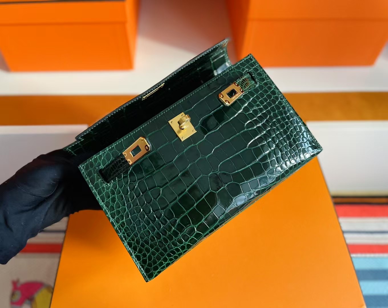Mini Pochette Crocodile Shiny Emeral