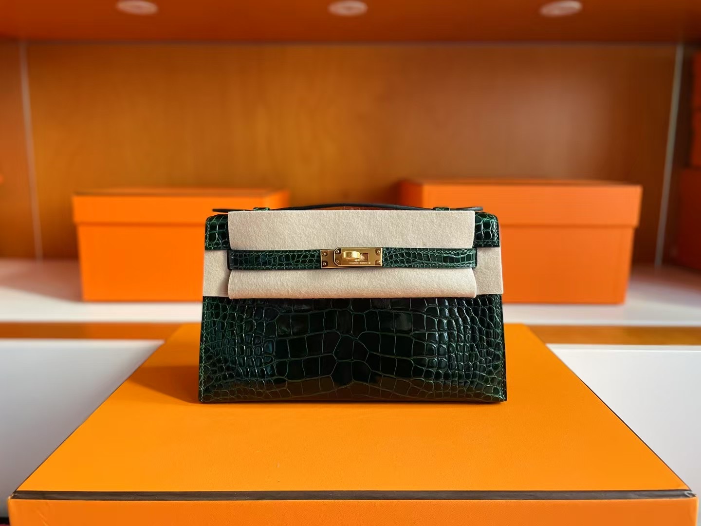 Mini Pochette Crocodile Shiny Emeral