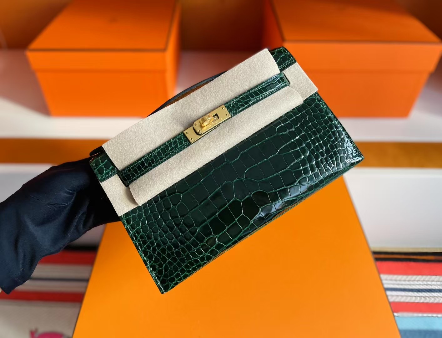 Mini Pochette Crocodile Shiny Emeral