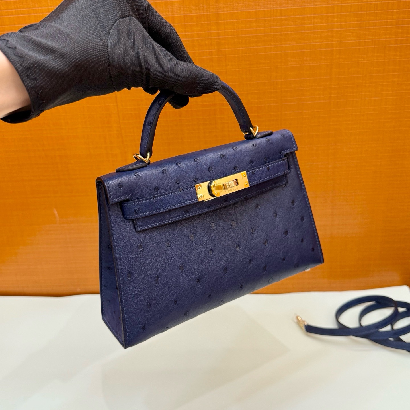 Mini KL 19cm Ostrich C73 Blue Sapphire Ghw