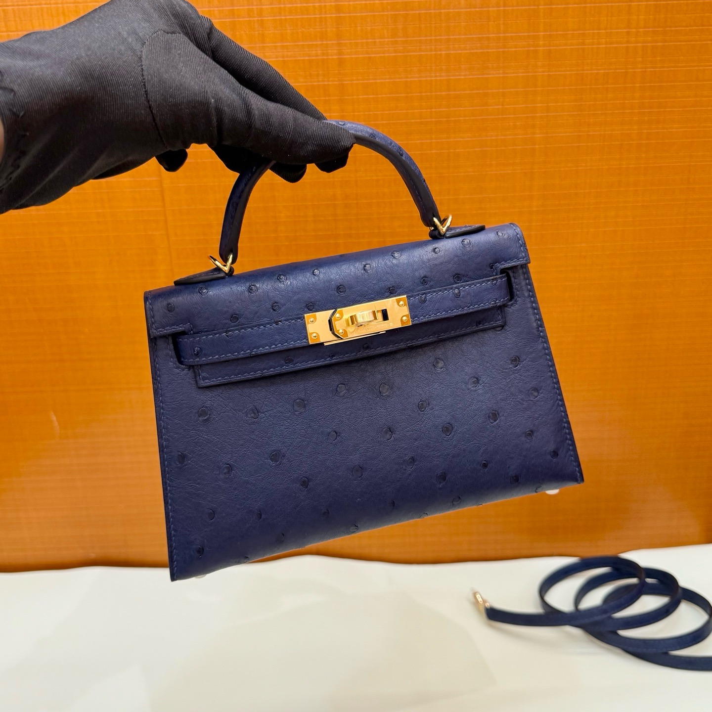 Mini KL 19cm Ostrich C73 Blue Sapphire Ghw