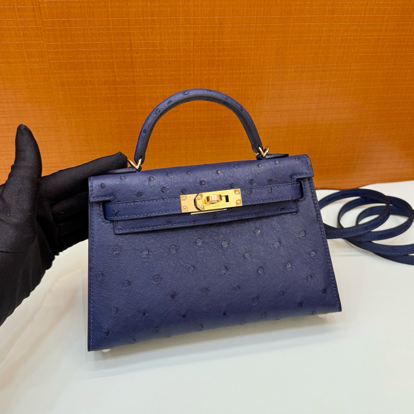 Mini KL 19cm Ostrich C73 Blue Sapphire Ghw