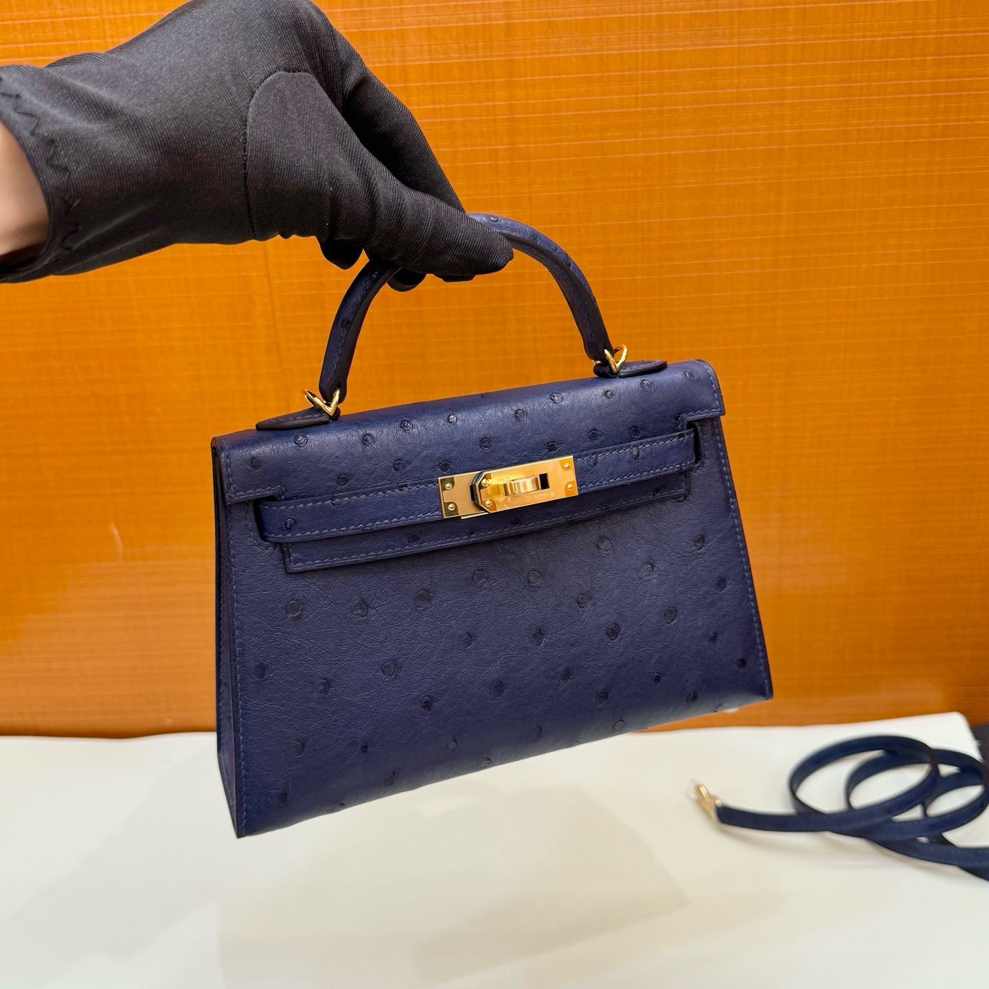 Mini KL 19cm Ostrich C73 Blue Sapphire Ghw