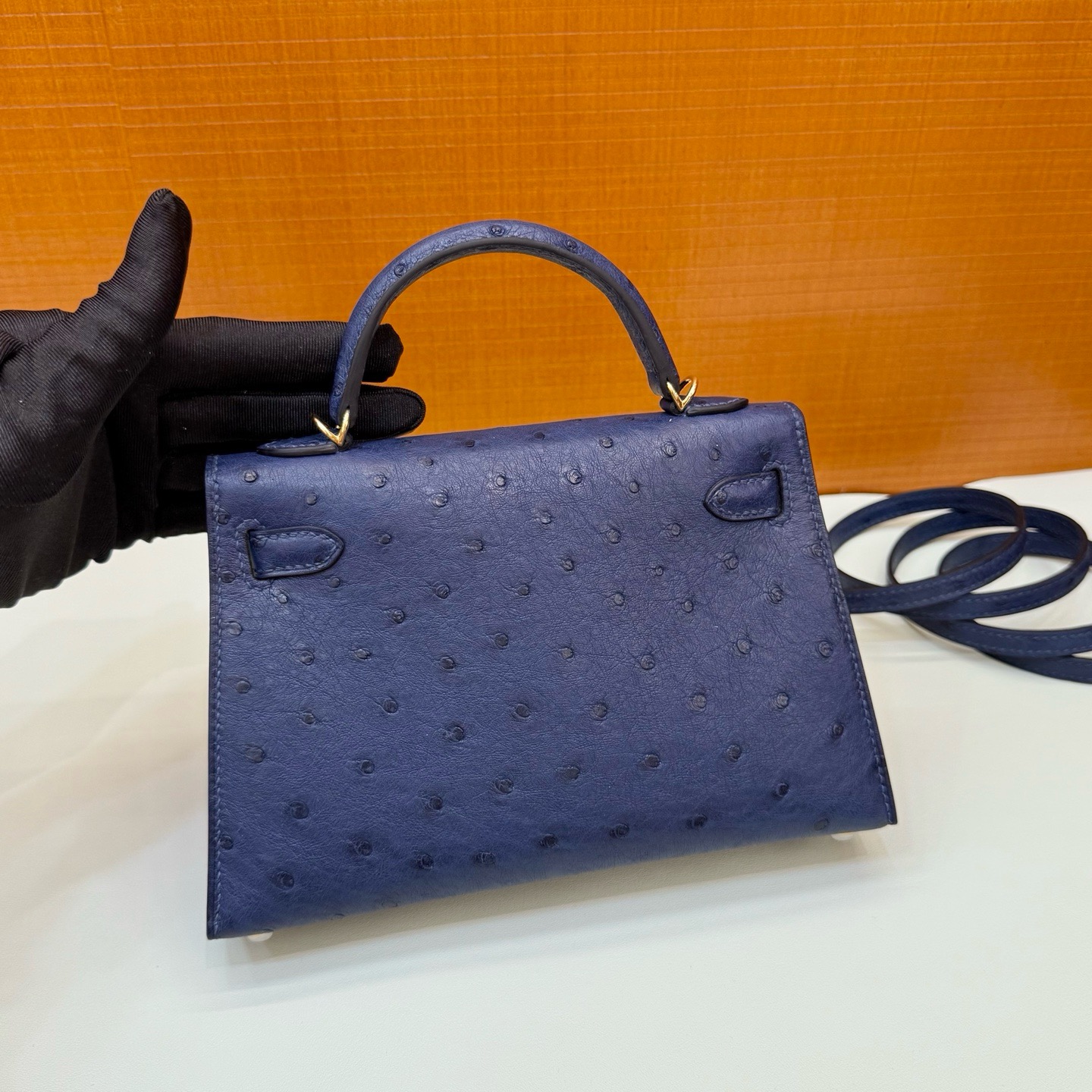Mini KL 19cm Ostrich C73 Blue Sapphire Ghw
