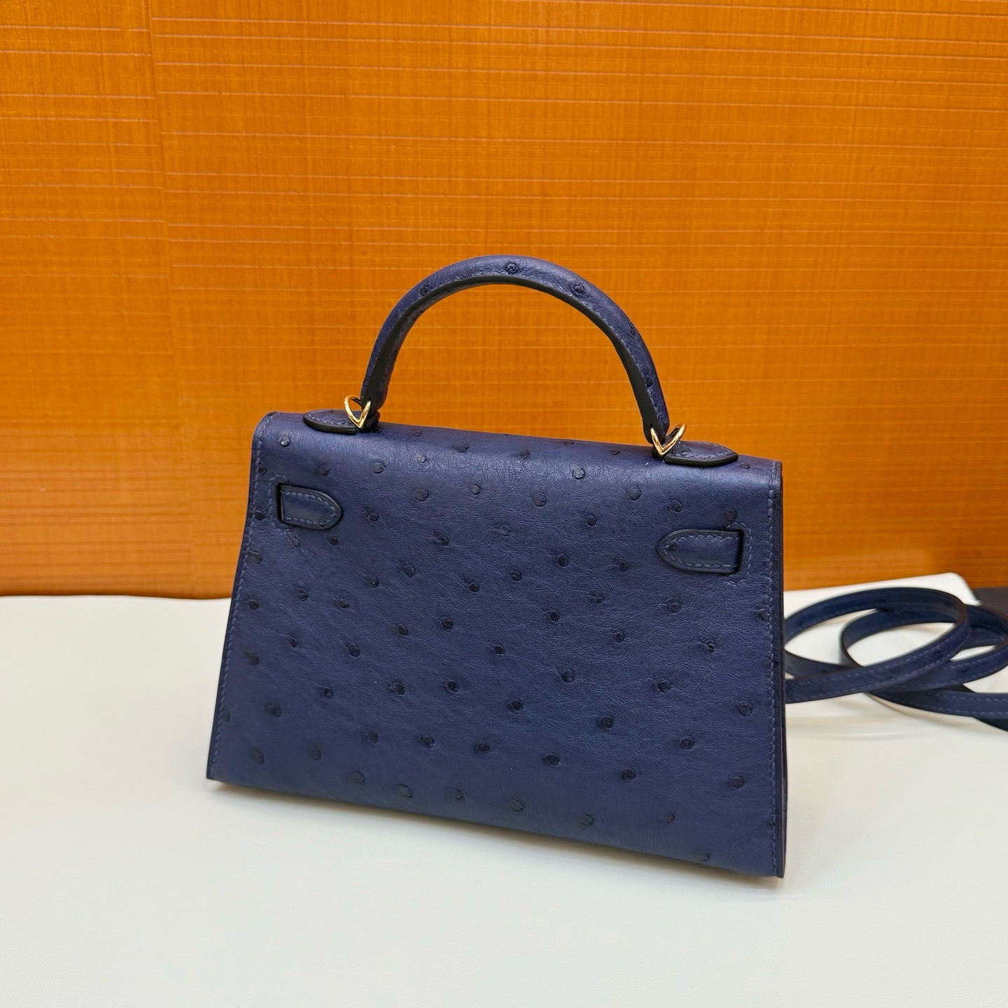 Mini KL 19cm Ostrich C73 Blue Sapphire Ghw