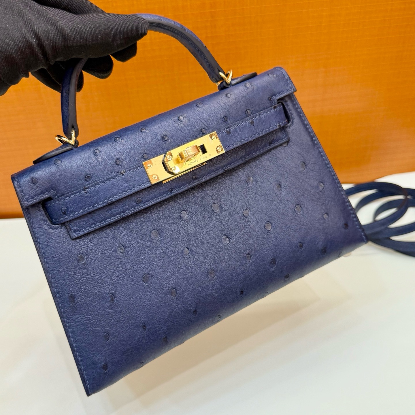 Mini KL 19cm Ostrich C73 Blue Sapphire Ghw