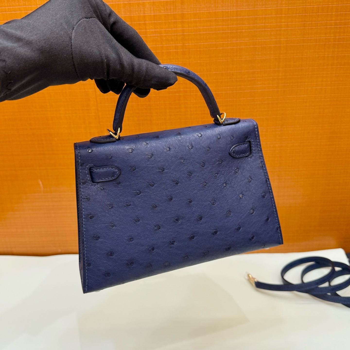 Mini KL 19cm Ostrich C73 Blue Sapphire Ghw