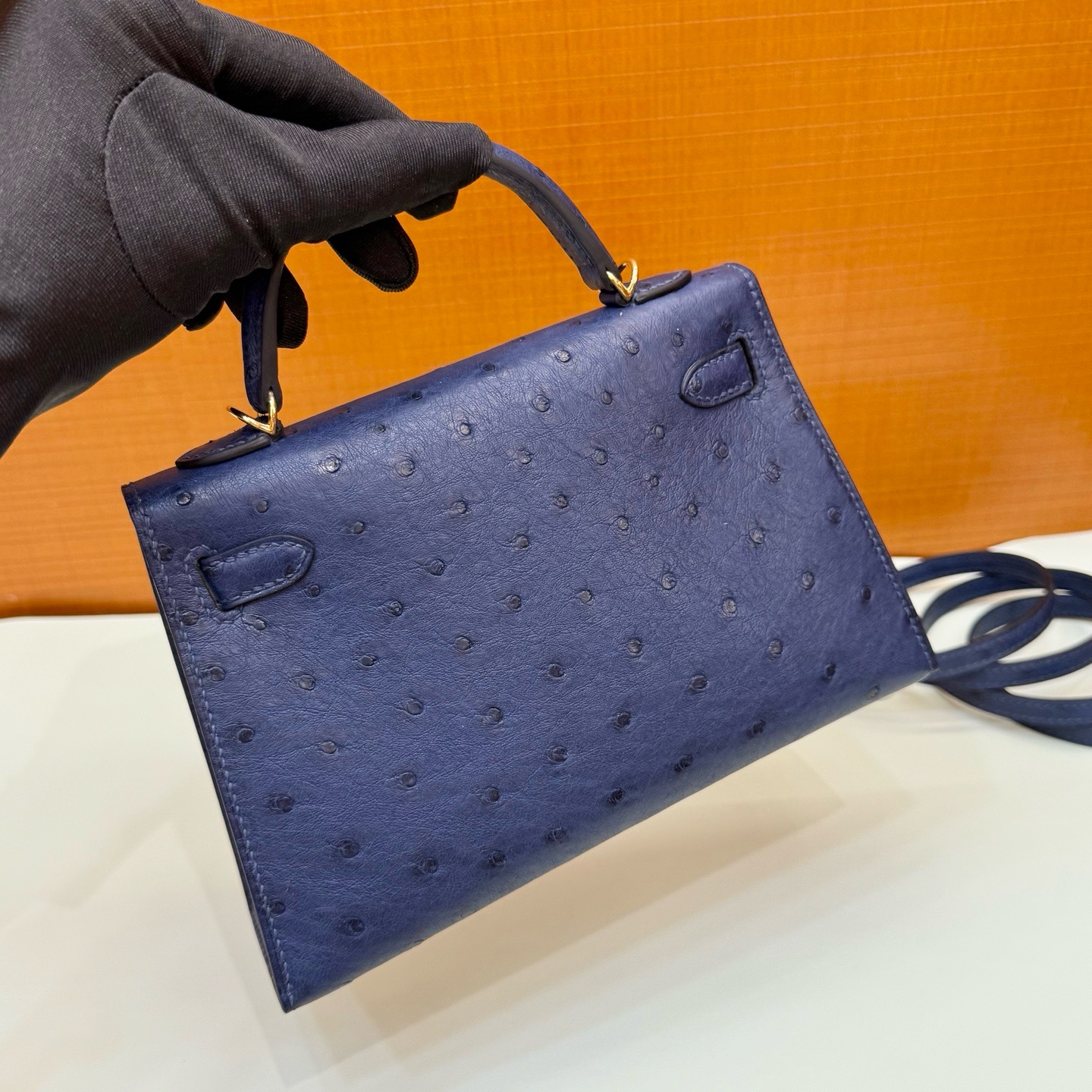 Mini KL 19cm Ostrich C73 Blue Sapphire Ghw