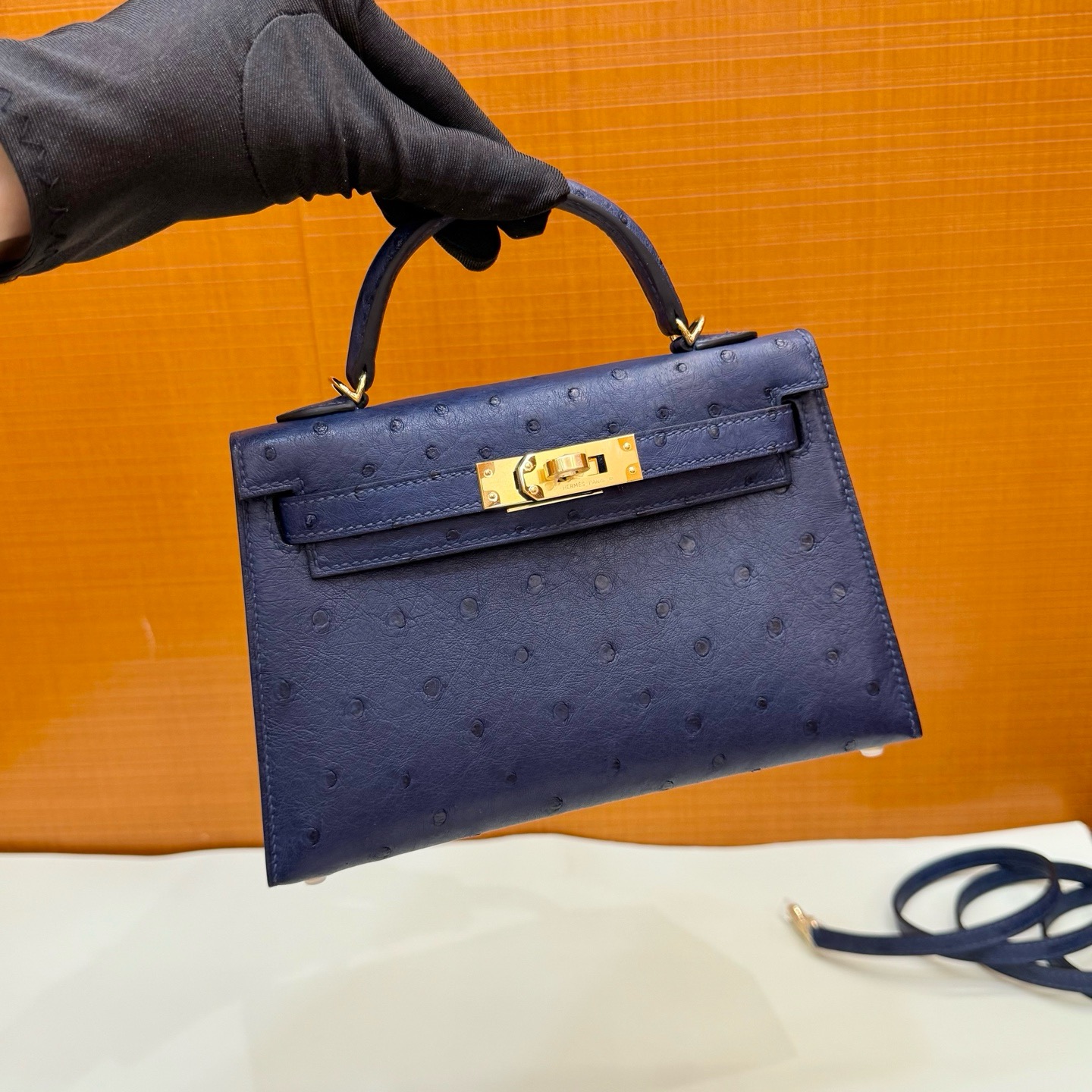 Mini KL 19cm Ostrich C73 Blue Sapphire Ghw