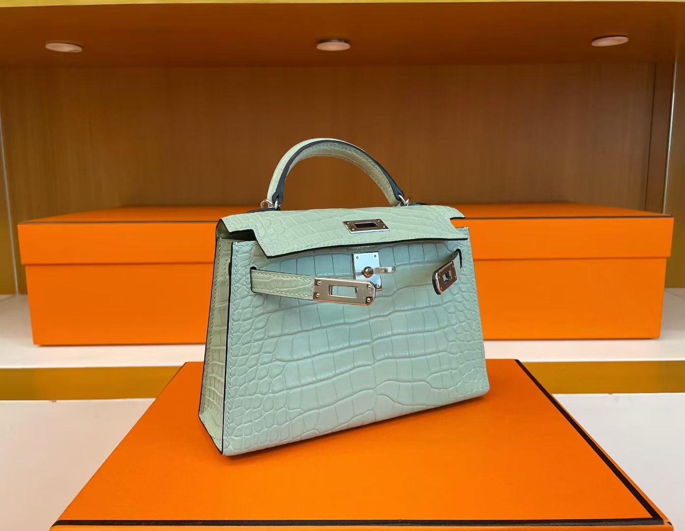 Mini  KL Crocodile Leather 6U Vert Deau Color