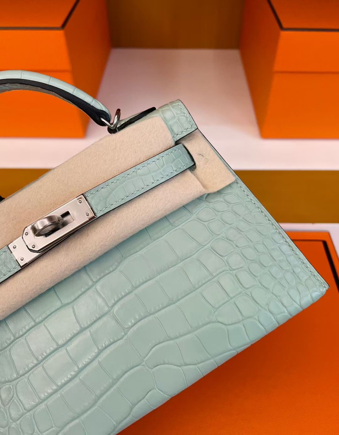Mini  KL Crocodile Leather 6U Vert Deau Color