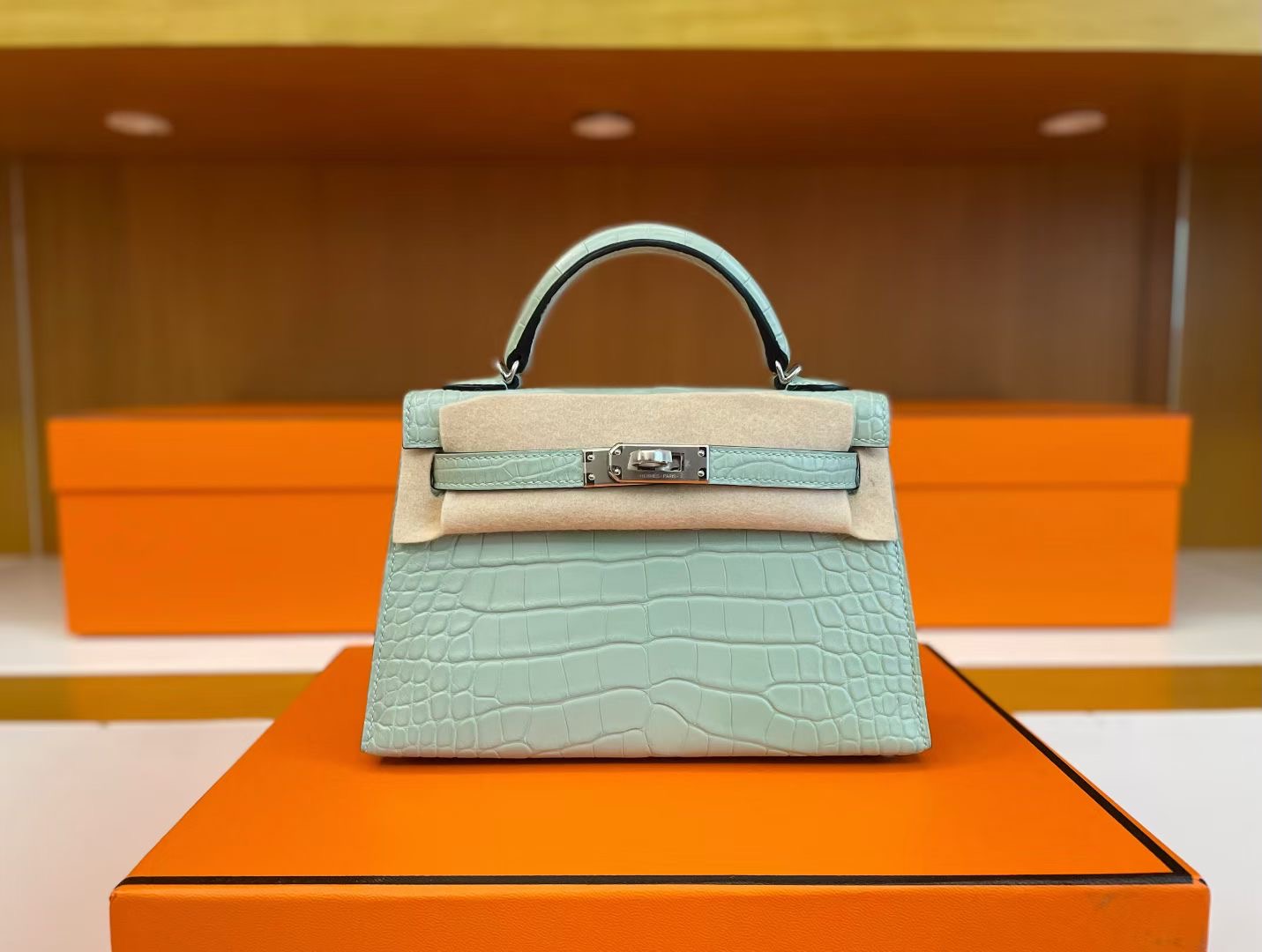 Mini  KL Crocodile Leather 6U Vert Deau Color