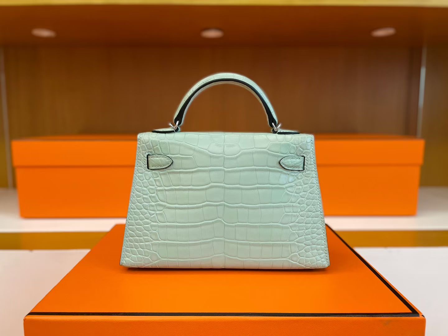 Mini  KL Crocodile Leather 6U Vert Deau Color
