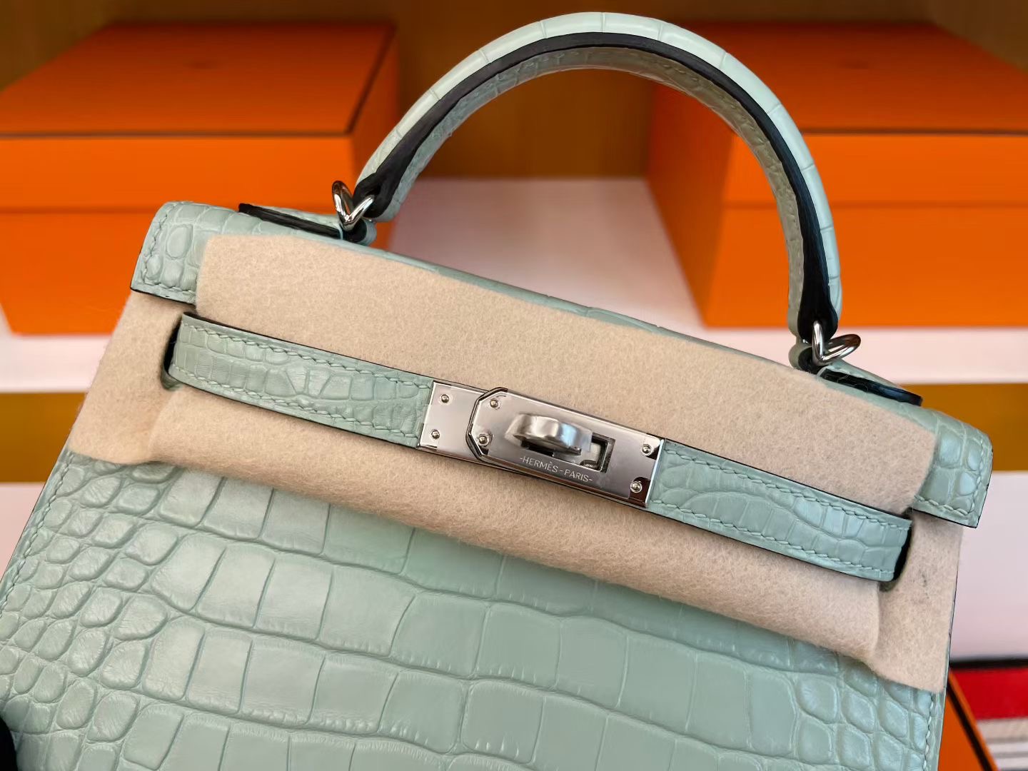 Mini  KL Crocodile Leather 6U Vert Deau Color