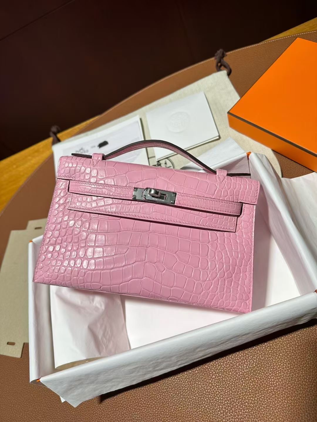 KL Pochette Matte Crocodile 5P Pink