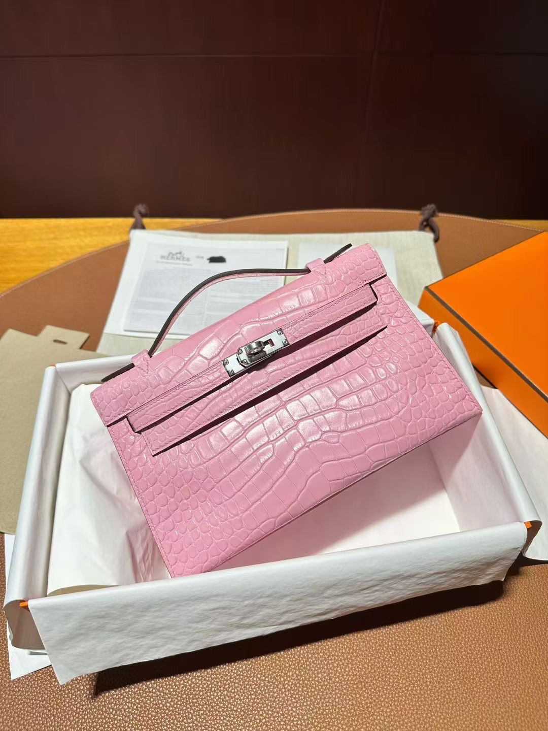 KL Pochette Matte Crocodile 5P Pink