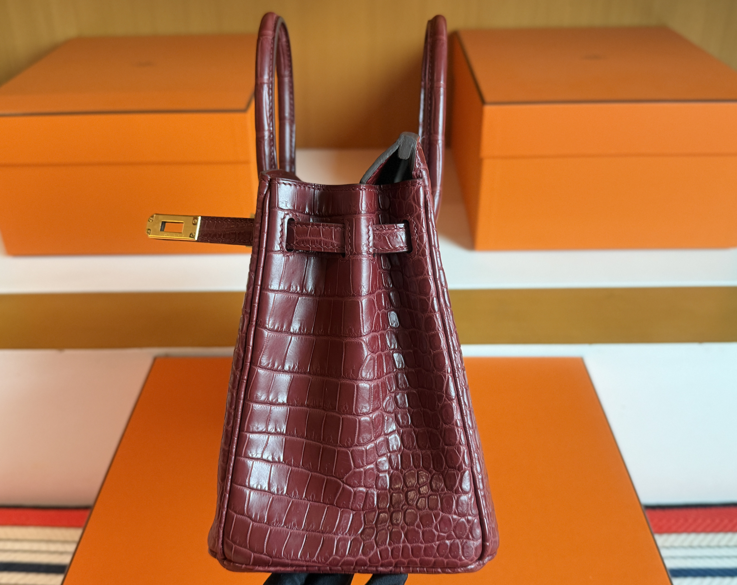 BK 25cm 爱马仕红 雾面鳄鱼皮 湾鳄倒V 原版金扣 极品