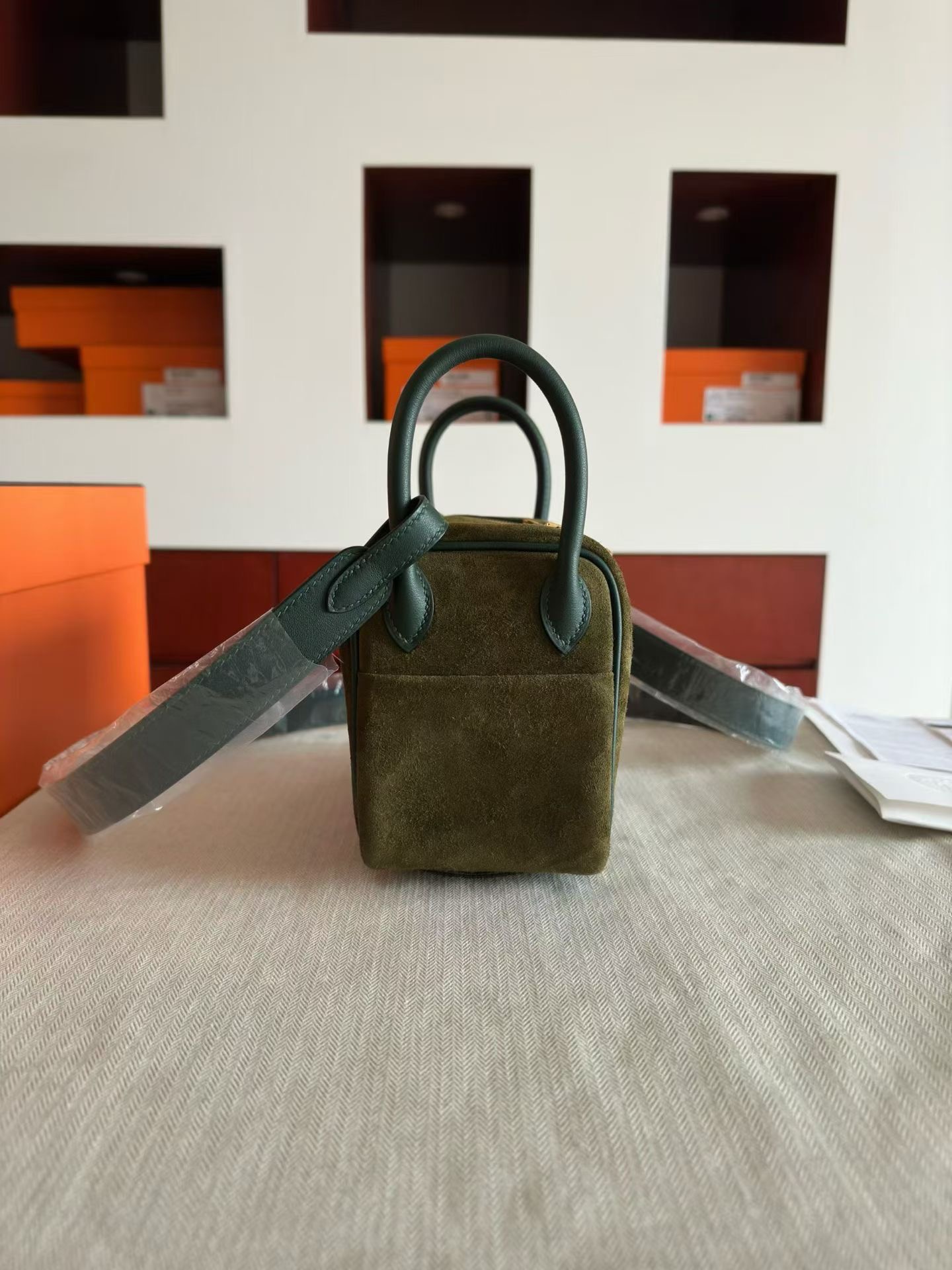 Mini Lindy 红树林绿/沼泽绿 swift 拼橄榄绿麂皮 拉丝金扣 Stamp K