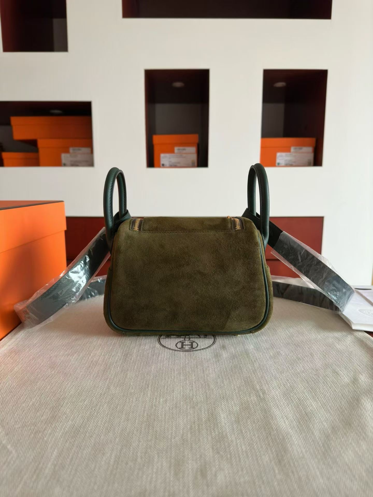 Mini Lindy 红树林绿/沼泽绿 swift 拼橄榄绿麂皮 拉丝金扣 Stamp K